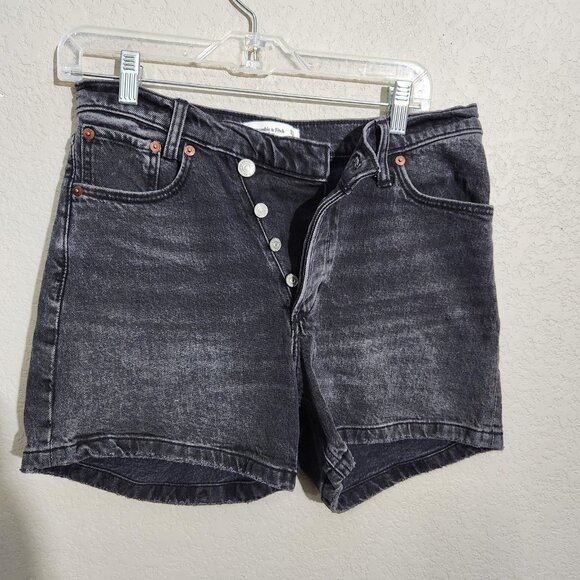 Abercrombie & Fitch Shorts Womens 27 4 Black The Dad Short High Rise Button Fly - Picture 1 of 16